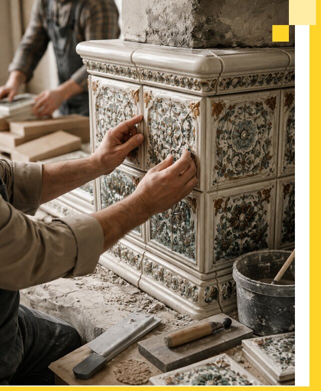 Изразцовые камины под ключ в Коркине: проект и монтаж