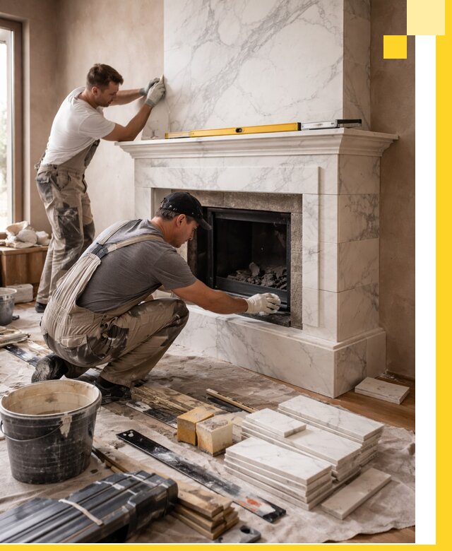 Отделка каминов в Коркине качественные облицовочные работы