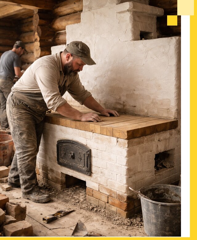 Проектирование и установка русской печи с лежанкой в Коркине