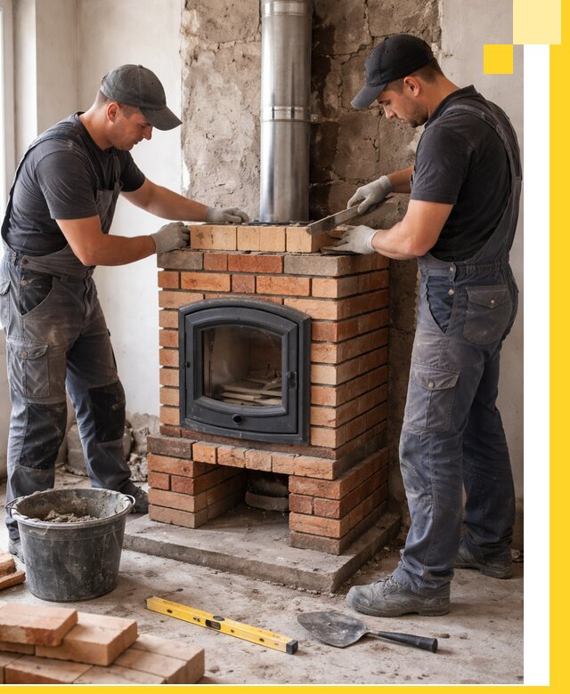 Монтаж печи камина под ключ в Коркине с гарантией и пусконаладкой