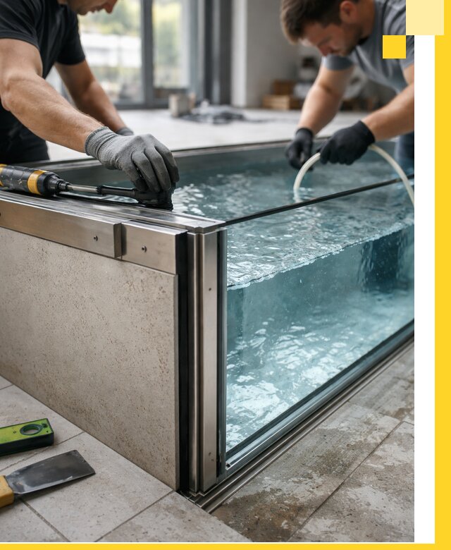 Проектирование и монтаж стеклянных бассейнов в Коркине