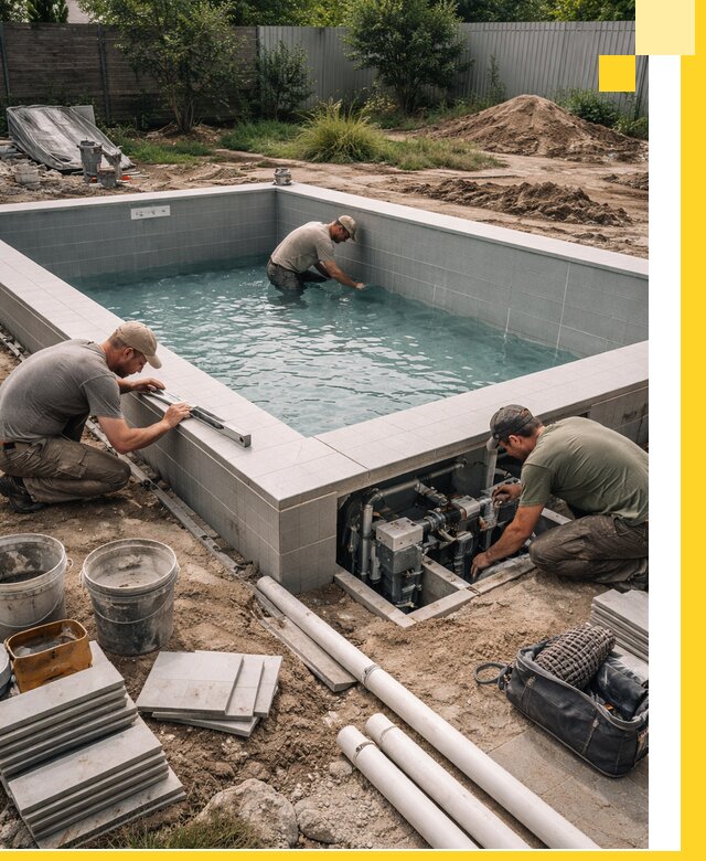 Строительство и монтаж бассейнов для дачи под ключ в Коркине