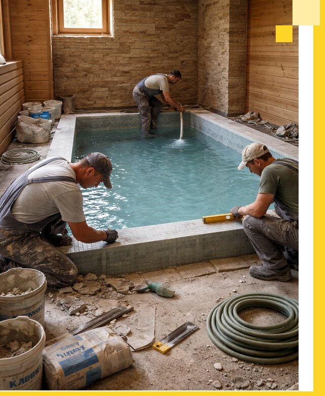 Проектирование и строительство бассейнов для бани в Коркине