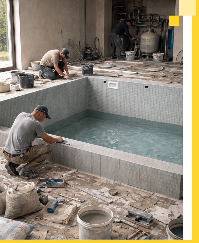 Строительство и монтаж бассейнов в помещении в Коркине