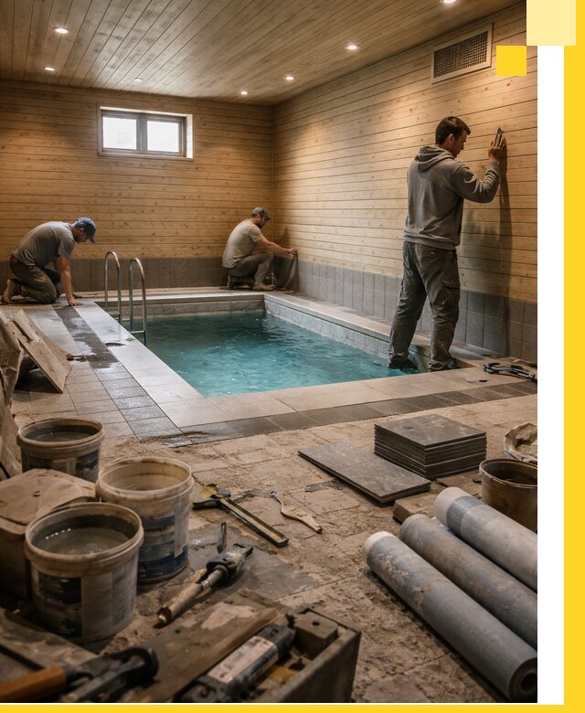 Строительство бани с бассейном и сауной под ключ в Коркине