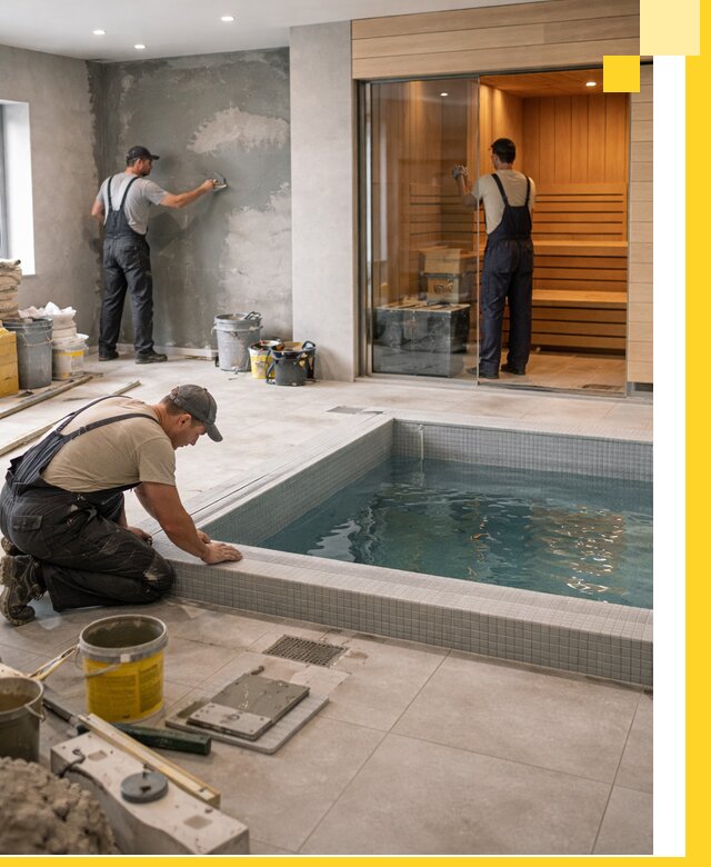 Проектирование и строительство сауны с бассейном в Коркине