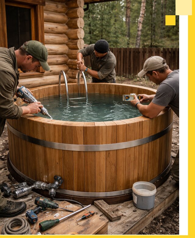 Строительство бань с купелью под ключ и отделкой в Коркине