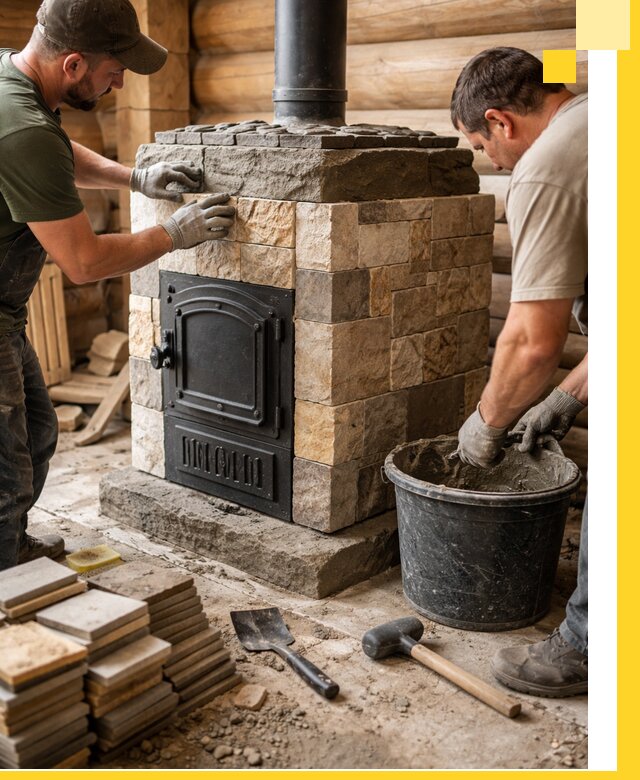 Облицовка банной печи под ключ в Коркине: камень и плитка