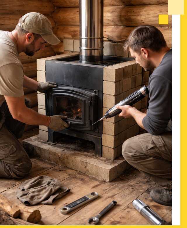 Монтаж и установка печи в бане под ключ с гарантией в Коркине