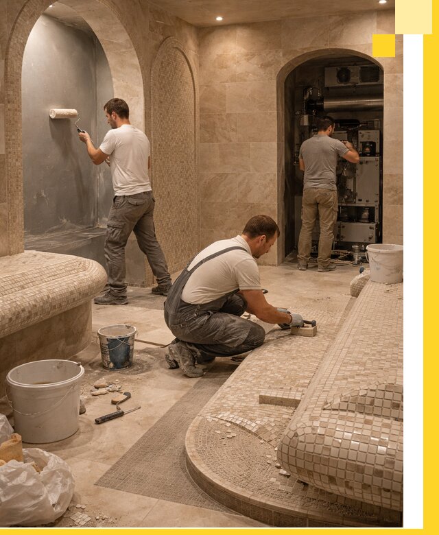 Строительство бани с хамамом и бассейном под ключ в Коркине