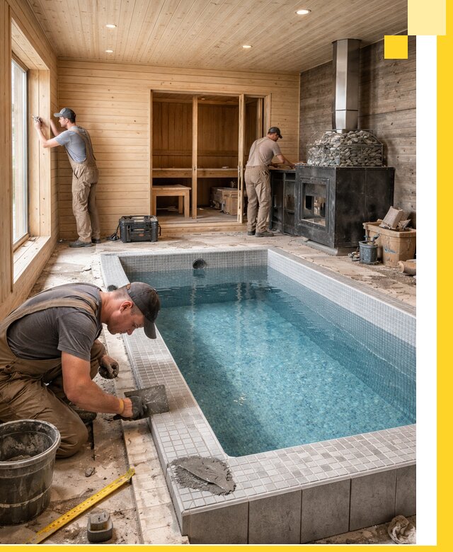 Проект бани с бассейном и сауной в Коркине под ключ