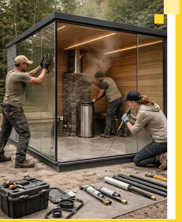 Проектирование и строительство стеклянных бань в Коркине