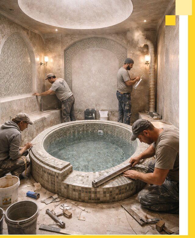 Профессиональное строительство хамама с бассейном в Коркине под ключ