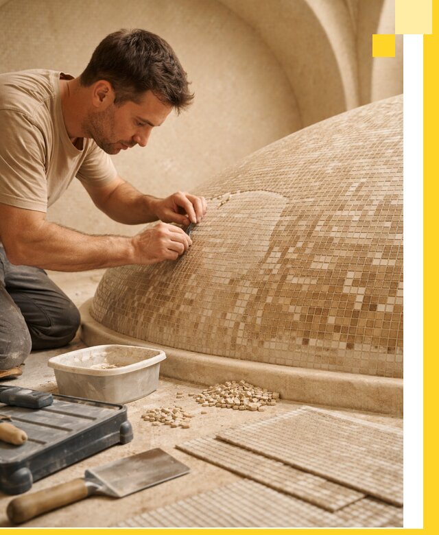 Профессиональная укладка мозаики для хамама под ключ в Коркине