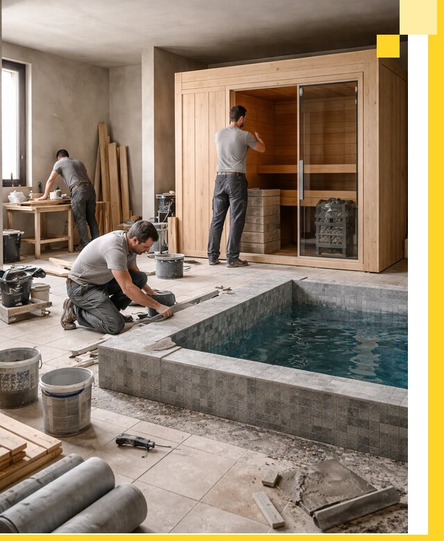 SPA зоны под ключ с бассейном сауной и печью в Коркине